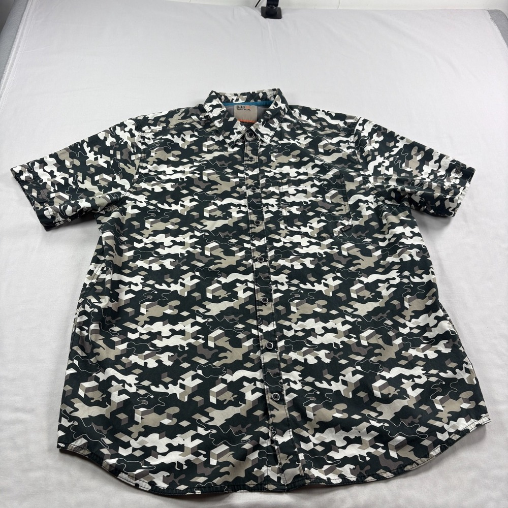 5.11 Tactical Shirt Mens Large Black Gray Camo Snap Up Utility Camp